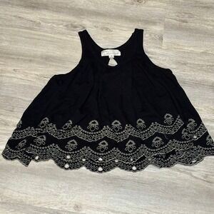 Black Embroidered Tank Top With Open Back Size‎ Medium